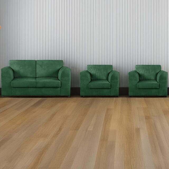 Luxor 4 Seater Green Jumbo Cord Full Back Sofa Suite - Wilko - image 1