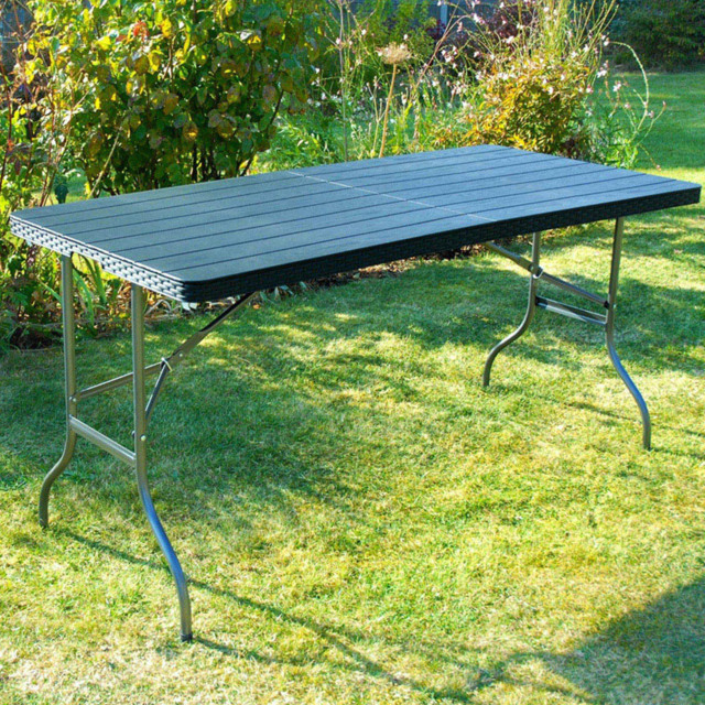 Garden Gear 4 Seater Rattan and Wood Effect Folding Plastic Dining Table Black - Wilko - image 1