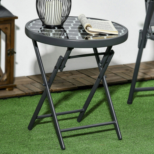 Outsunny Black Glass Top Round Foldable Garden Table - Size: 45 x 45 x 50cm - Wilko - image 1