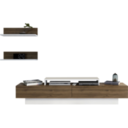 Decorotika Lusi 2 Door Single Shelf White and Walnut TV Unit with 2 Wall Shelf - Size: 40 x 180 x 32cm - Multi - Wilko - thumbnail 3