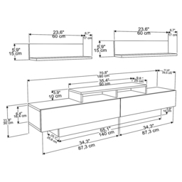 Decorotika Lusi 2 Door Single Shelf White and Walnut TV Unit with 2 Wall Shelf - Size: 40 x 180 x 32cm - Multi - Wilko - thumbnail 4