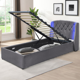 Comfy Living Single Grey Fabric Gaslift Bed Frame with LED Headboard - Wilko - thumbnail 1