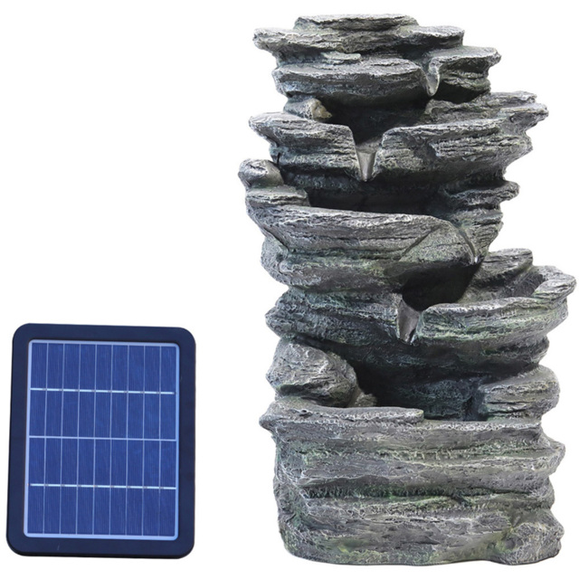 Living and Home Solar Grey Rockery Water Fountain with LED Lights - Black - Wilko - image 1