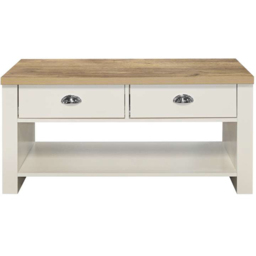 Highgate 2 Drawer Cream and Oak Coffee Table - Size: 53 x 99 x 50cm - White - Birlea - Wilko - thumbnail 3