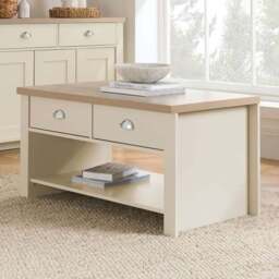Highgate 2 Drawer Cream and Oak Coffee Table - Size: 53 x 99 x 50cm - White - Birlea - Wilko