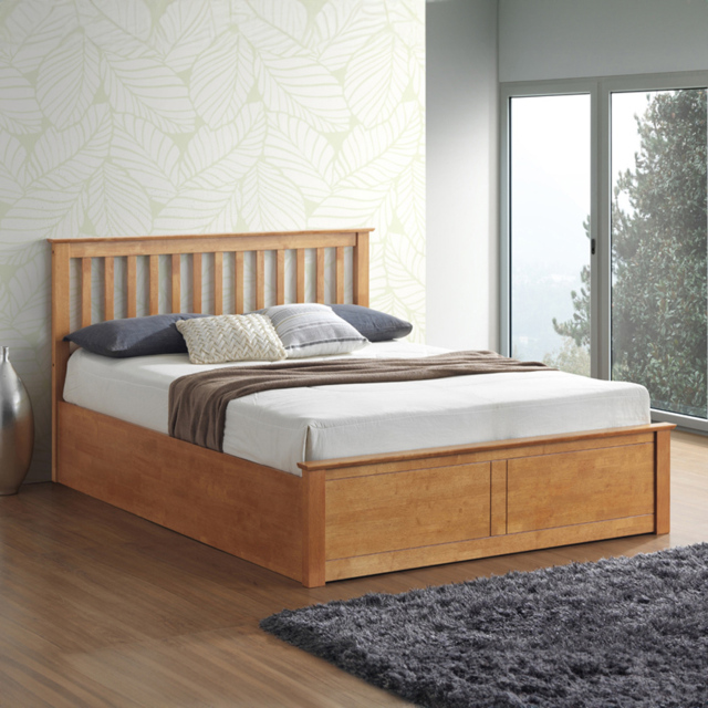 Malmo Double Oak Wooden Ottoman Bed - Brown - Bedmaster - Wilko - image 1