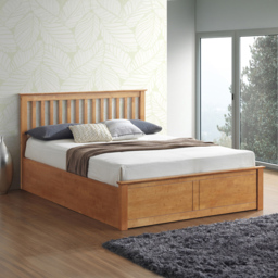 Malmo Double Oak Wooden Ottoman Bed - Brown - Bedmaster - Wilko - thumbnail 1