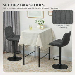 HOMCOM Charcoal Grey Modern Adjustable Swivel Bar Chair Set of 2 - Wilko - thumbnail 5