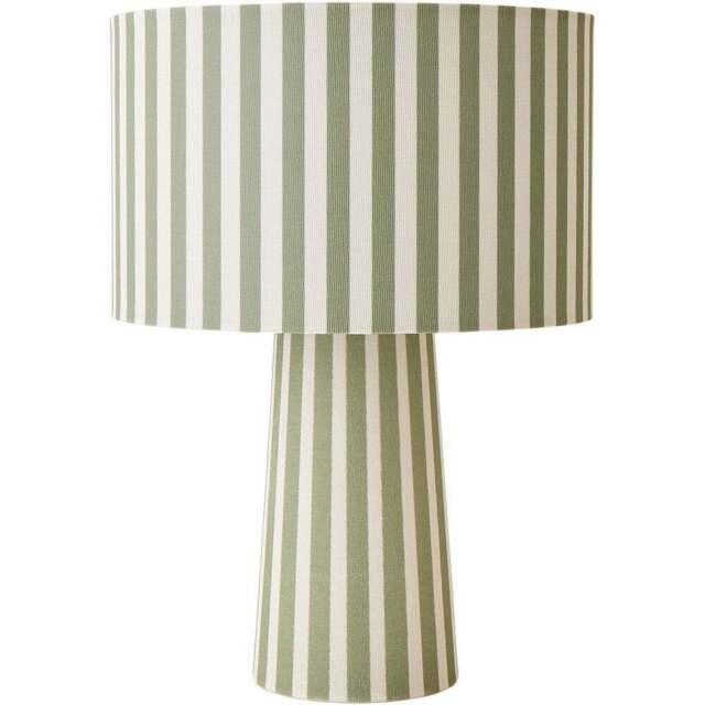 ValueLights Thorley Green and Cream Stripe Drum Shade Full Fabric LED Table Lamp - Size: 40 x 28 x 28cm - Wilko - image 1