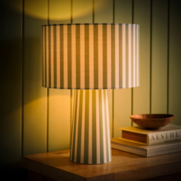 ValueLights Thorley Green and Cream Stripe Drum Shade Full Fabric LED Table Lamp - Size: 40 x 28 x 28cm - Wilko - thumbnail 7