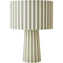ValueLights Thorley Green and Cream Stripe Drum Shade Full Fabric LED Table Lamp - Size: 40 x 28 x 28cm - Wilko