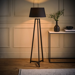 ValueLights Lottie Black Fabric Tapered Shade Black Wood Tripod LED Floor Lamp - Size: 148 x 45 x 45cm - Wilko - thumbnail 3