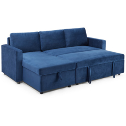 Home Detail Dorset Small Double Sleeper Blue Velvet Pull Out Sofa Bed with Storage - Size: 3 Seater - Wilko - thumbnail 4