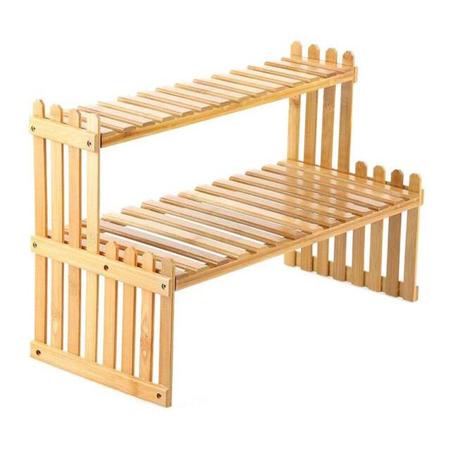Living and Home 2 Shelf Wooden Tabletop Natural Plant Stand - Size: 21 x 47 x 30cm - Wilko - image 1