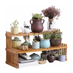 Living and Home 2 Shelf Wooden Tabletop Natural Plant Stand - Size: 21 x 47 x 30cm - Wilko - thumbnail 5