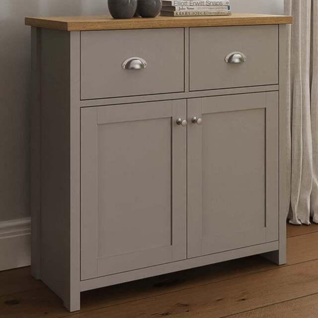 GFW Lancaster 2 Door 2 Drawer Grey Compact Sideboard - Size: 35 x 79 x 81cm - Wilko - image 1