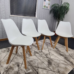 Kosy Koala Set of 4 White Plastic Dining Chair with Faux Leather Padded Seat - Size: 83 x 57 x 49cm - Wilko - thumbnail 1