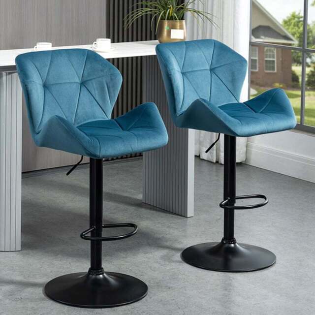 Portland Blue Luxurious Velvet Touch Bar Stool Set of 2 - Wilko - image 1
