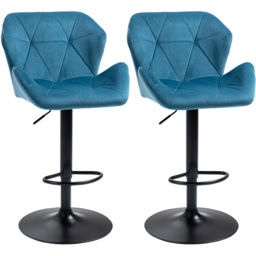 Portland Blue Luxurious Velvet Touch Bar Stool Set of 2 - Wilko - thumbnail 3