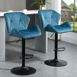 Portland Blue Luxurious Velvet Touch Bar Stool Set of 2 - Wilko