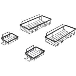 H&O Direct Shower Caddy Set of 4 - Size: 6 x 32.5 x 13.5cm - Black - Wilko