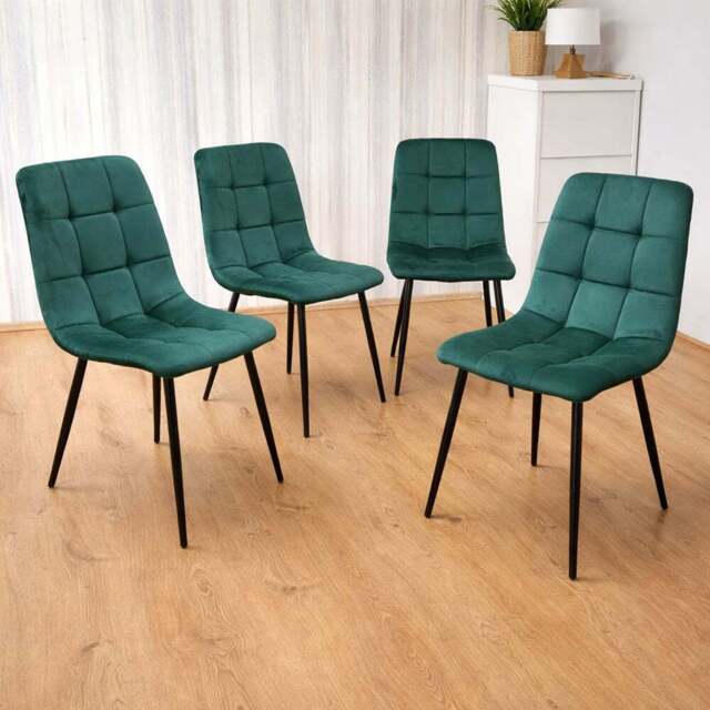 Denver Set of 4 Green Velvet Dining Chairs - Wilko - image 1