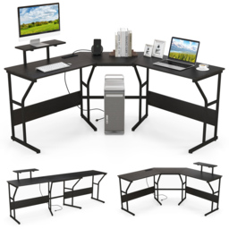 Costway L Shaped Computer Desk with Movable Monitor Stand and USB Port Black - Size: 106 x 57 x 22cm - Wilko - thumbnail 3