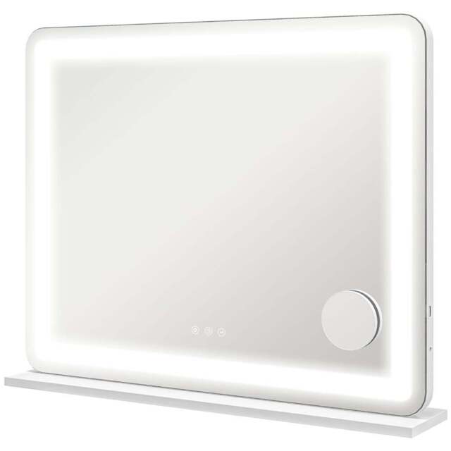 HOMCOM White LED Vanity Mirror with 10X Magnification and USB Port 80 x 62cm - Size: 10.5 x 73 x 87cm - Wilko - image 1