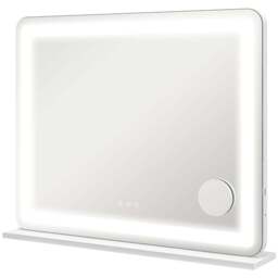 HOMCOM White LED Vanity Mirror with 10X Magnification and USB Port 80 x 62cm - Size: 10.5 x 73 x 87cm - Wilko - thumbnail 1