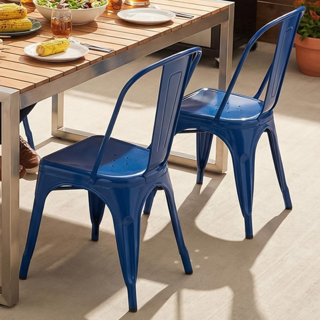 FWStyle Blue Gloss Metal Chair 4 Pack - Size: Set of 4 - Wilko - image 1