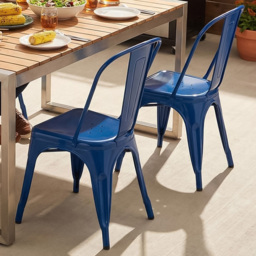 FWStyle Blue Gloss Metal Chair 4 Pack - Size: Set of 4 - Wilko - thumbnail 1