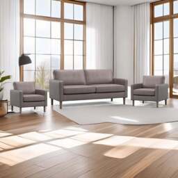 Bexhill 5 Seater Grey Faux Leather Sofa Suite - Wilko