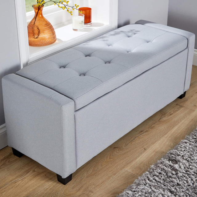 Home Source Verona Grey Fabric Storage Ottoman Chest - Size: 42 x 110 x 40cm - Wilko - image 1