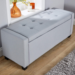 Home Source Verona Grey Fabric Storage Ottoman Chest - Size: 42 x 110 x 40cm - Wilko