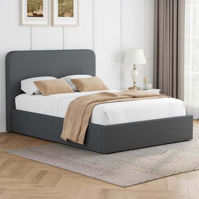 FWStyle Small Double Grey Upholstered Lift Up Ottoman Bed Frame - Wilko - image 1