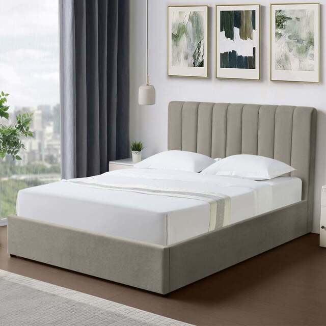 Artemis Home Evelynne Double Light Brown Linen Upholstered Ottoman Bed - Wilko - image 1