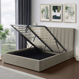 Artemis Home Evelynne Double Light Brown Linen Upholstered Ottoman Bed - Wilko - thumbnail 4