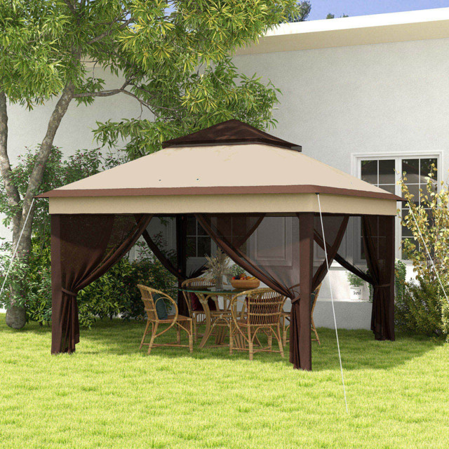 Outsunny 3 x 3m Beige Pop Up Gazebo with Net and Carry Bag - Cream - Wilko - image 1