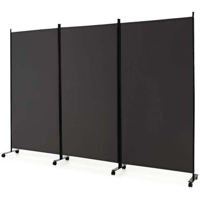 Costway 3 Panel Grey Folding Room Divider with Wheels - Size: 118 x 13 x 10cm - Wilko - image 1
