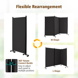 Costway 3 Panel Grey Folding Room Divider with Wheels - Size: 118 x 13 x 10cm - Wilko - thumbnail 7