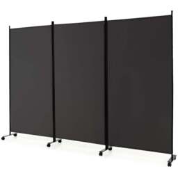Costway 3 Panel Grey Folding Room Divider with Wheels - Size: 118 x 13 x 10cm - Wilko - thumbnail 1