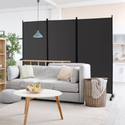 Costway 3 Panel Grey Folding Room Divider with Wheels - Size: 118 x 13 x 10cm - Wilko - thumbnail 4