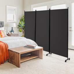 Costway 3 Panel Grey Folding Room Divider with Wheels - Size: 118 x 13 x 10cm - Wilko - thumbnail 3