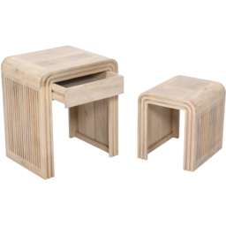 Brooklyn Hudson Single Drawer Carved Mango Wood Nest of Tables Set of 2 - Brown - Wilko - thumbnail 6
