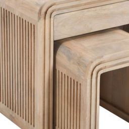 Brooklyn Hudson Single Drawer Carved Mango Wood Nest of Tables Set of 2 - Brown - Wilko - thumbnail 7