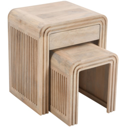Brooklyn Hudson Single Drawer Carved Mango Wood Nest of Tables Set of 2 - Brown - Wilko - thumbnail 3
