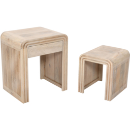 Brooklyn Hudson Single Drawer Carved Mango Wood Nest of Tables Set of 2 - Brown - Wilko - thumbnail 5