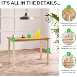 Furniturebox Salisbury 4 Seater Wooden Small Dining Table Oak and Cream - Brown - Wilko - thumbnail 7