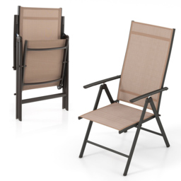 Costway Brown Folding Outdoor Sling Dining Chairs with Adjustable Backrest - Size: 100 x 58 x 15cm - Wilko - thumbnail 4