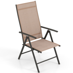 Costway Brown Folding Outdoor Sling Dining Chairs with Adjustable Backrest - Size: 100 x 58 x 15cm - Wilko - thumbnail 3